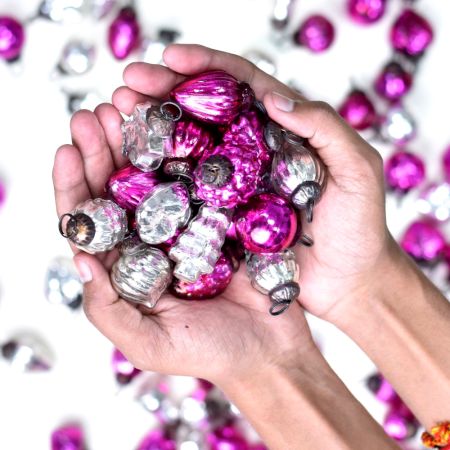 25 Pieces Pink and Silver Coloured Glass Christmas Ornament